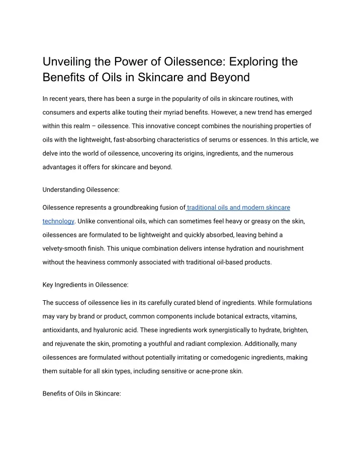 unveiling the power of oilessence exploring