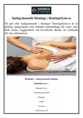 Sjukgymnastik Haninge  Haningefysio.se