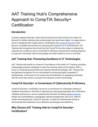 Explore the Latest Technologies with AAT Training Hub CompTIA Security  Program