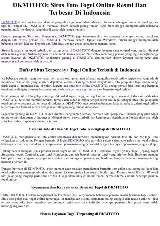DKMTOTO: Situs Toto Togel Online Resmi Dan Terbesar Di Indonesia