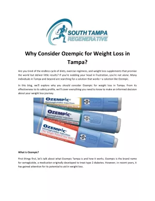 Why Consider Ozempic for Weight Loss in Tampa