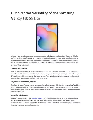 Discover the Versatility of the Samsung Galaxy Tab S6 Lite