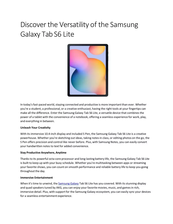 discover the versatility of the samsung galaxy tab s6 lite