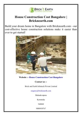 House Construction Cost Bangalore  Bricknearth.com