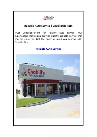 reliable auto service chabillstire com