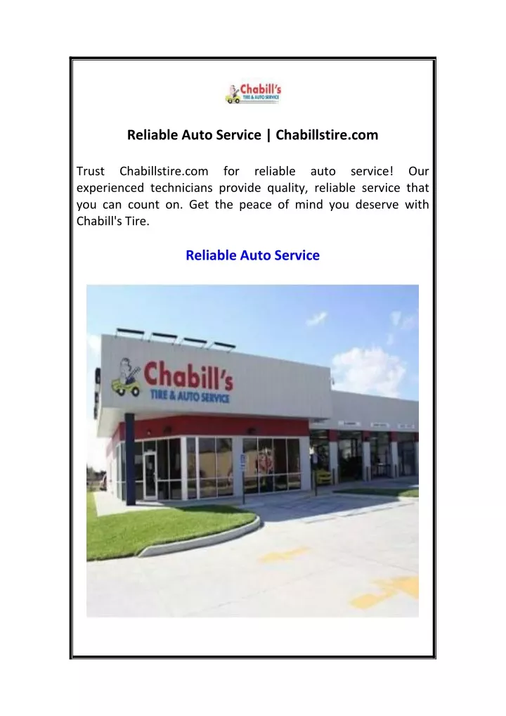 reliable auto service chabillstire com