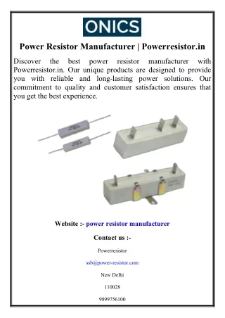 Power Resistor Manufacturer  Powerresistor.in