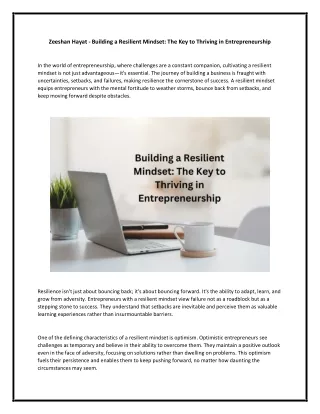 Zeeshan Hayat - Building a Resilient Mindset - The Key to Thriving in Entrepreneurship