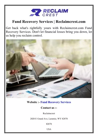 Fund Recovery Services  Reclaimcrest.com