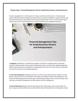 Zeeshan Hayat - Financial Management Tips for Small Business Owners and Entrepreneurs