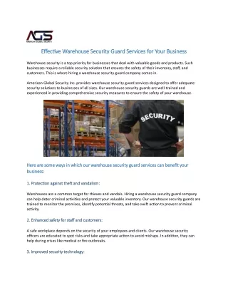 Effective Warehouse Security Guard Services for Your Business