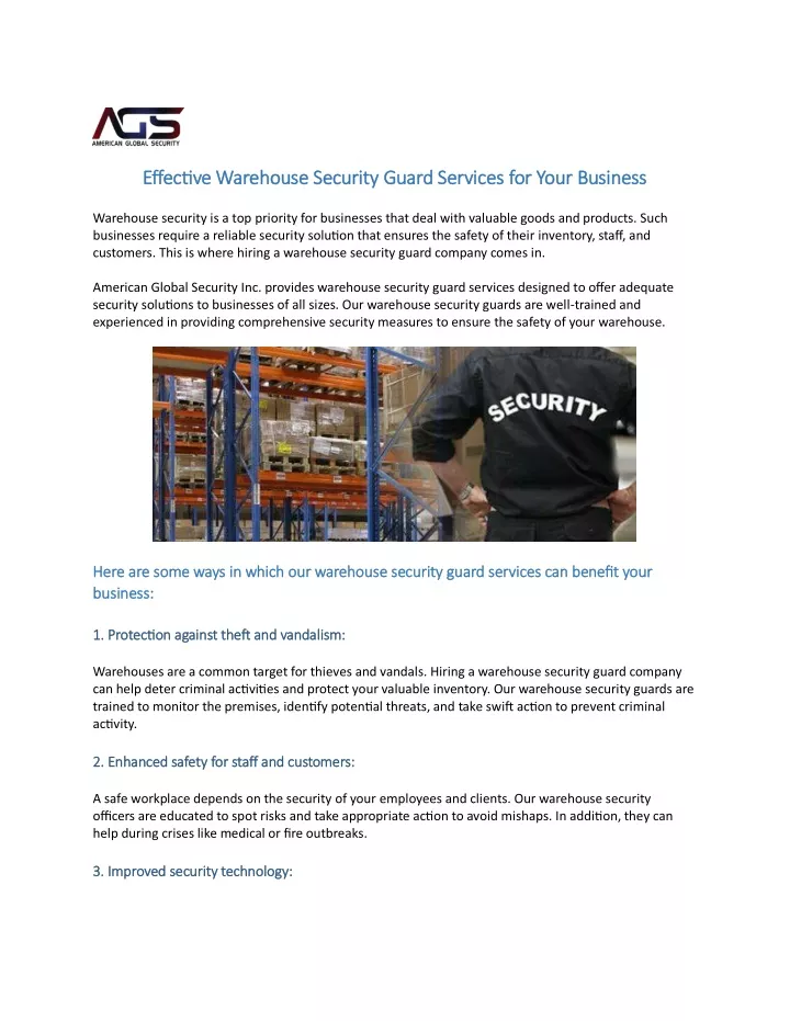 effective warehouse security guard services