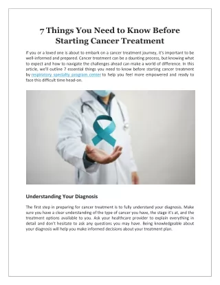 7 Things You Need to Know Before Starting Cancer Treatment