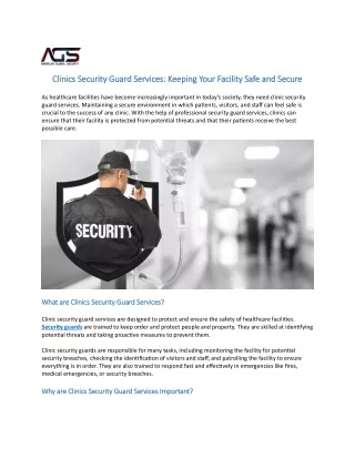 Clinics Security Guard Services - Keeping Your Facility Safe and Secure