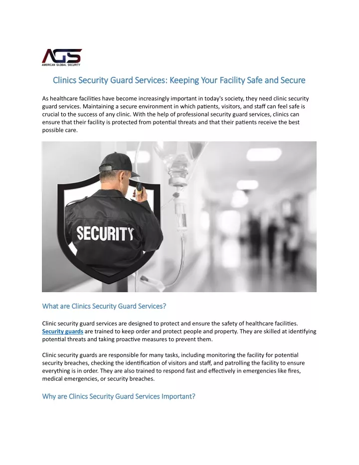 clinics security guard services keeping your