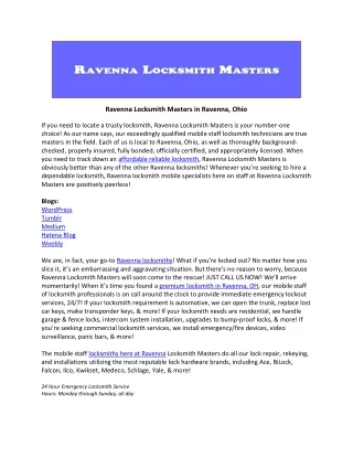 Ravenna Locksmith Masters in Ravenna
