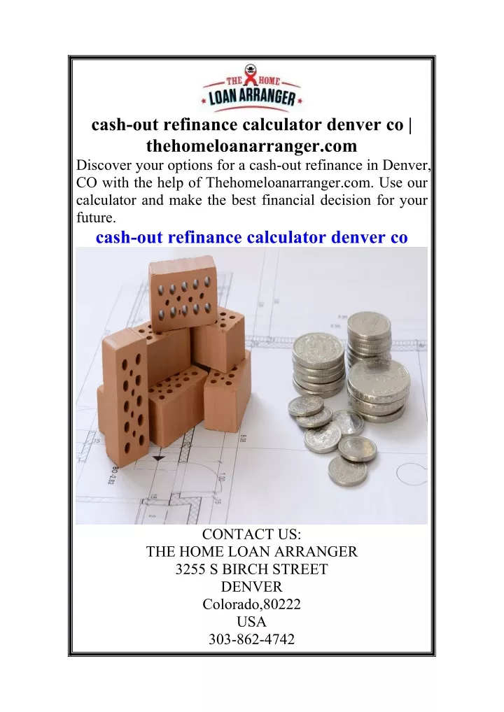 cash out refinance calculator denver