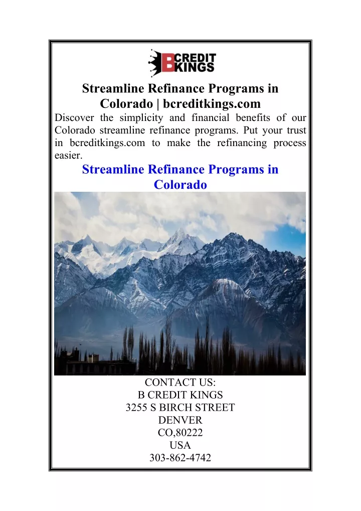 streamline refinance programs in colorado