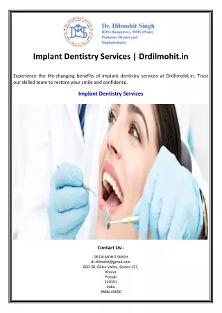 Implant Dentistry Services Drdilmohit.in
