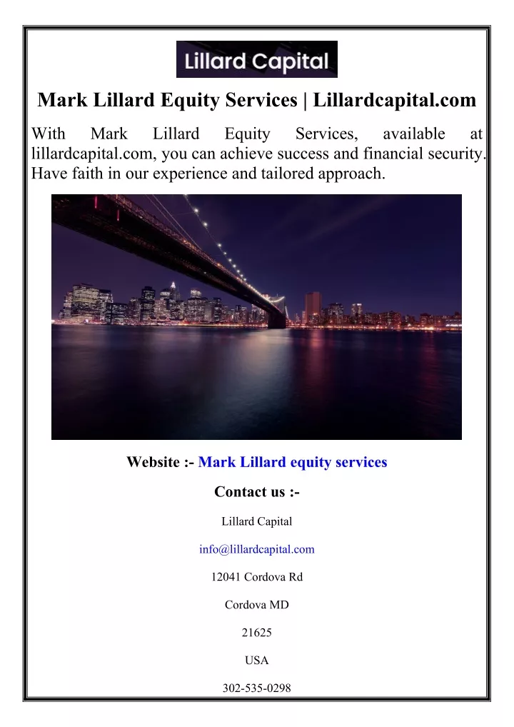 mark lillard equity services lillardcapital com