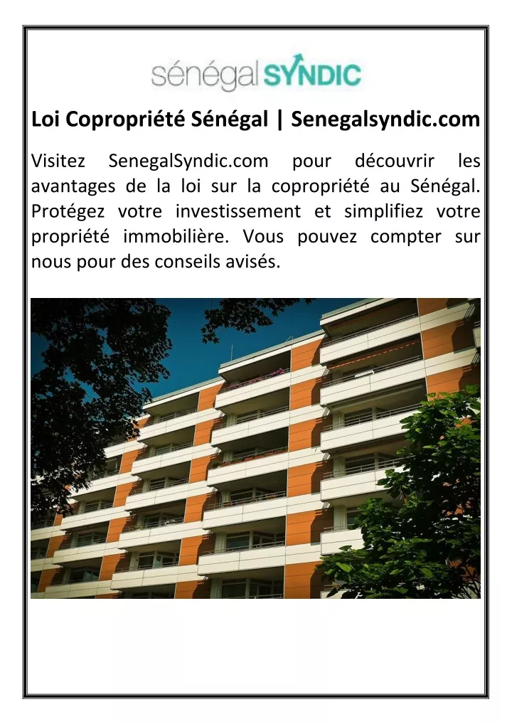 loi copropri t s n gal senegalsyndic com