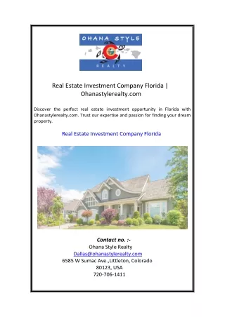 Real Estate Investment Company Florida | Ohanastylerealty.com