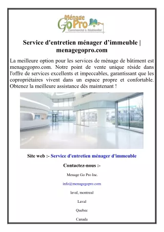 Service d'entretien ménager d’immeuble  menagegopro.com