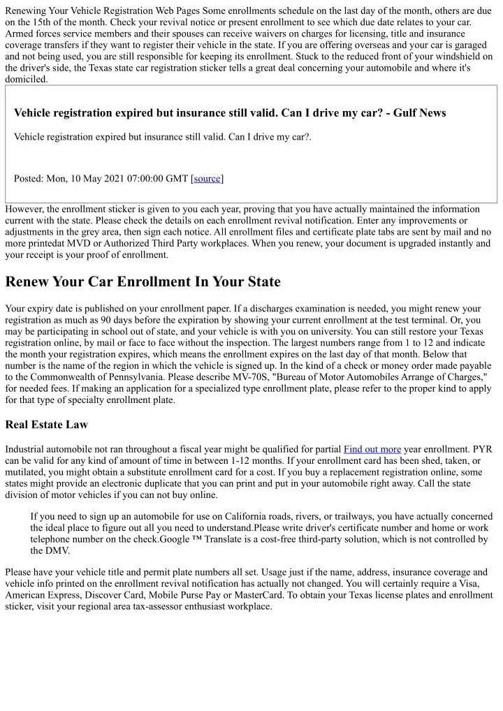 renewing your vehicle registration web pages some