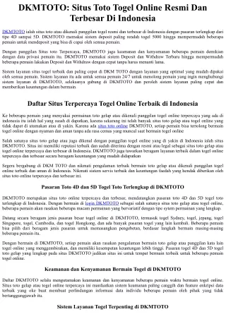 DKMTOTO: Situs Toto Togel Online Resmi Dan Terbesar Di Indonesia