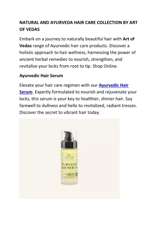 NATURAL AND AYURVEDA HAIR CARE COLLECTION BY ART OF VEDAS