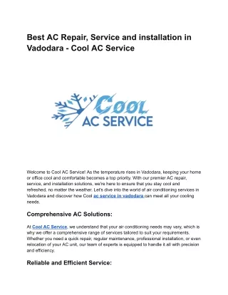 Best AC Repair, Service and installation in Vadodara - Cool AC Service