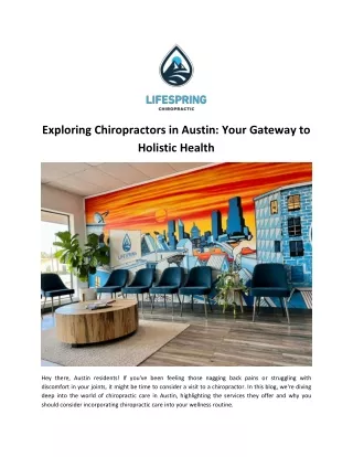 Exploring Chiropractors in Austin Your Gateway to Holistic Health
