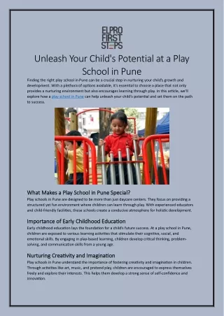 Unleash Your Child's Potential at a Play School in Pune