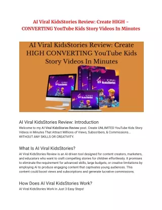 AI Viral KidsStories Review: Create HIGH CONVERTING YouTube Kids Story Videos