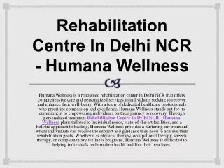 Rehabilitation Centre In Delhi - Humana Wellness