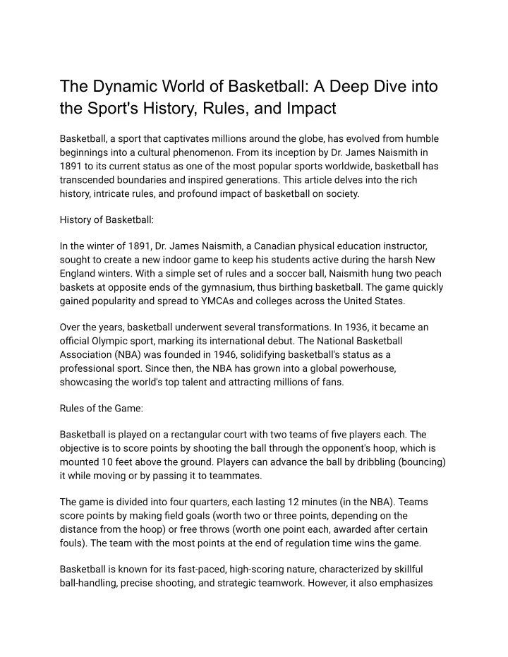 the dynamic world of basketball a deep dive into