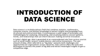 INTRODUCTION OF DATA SCIENCE