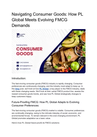 Navigating Consumer Goods - How PL Global Meets Evolving FMCG Demands
