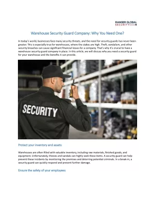 Warehouse Security Guard Company Why You Need One