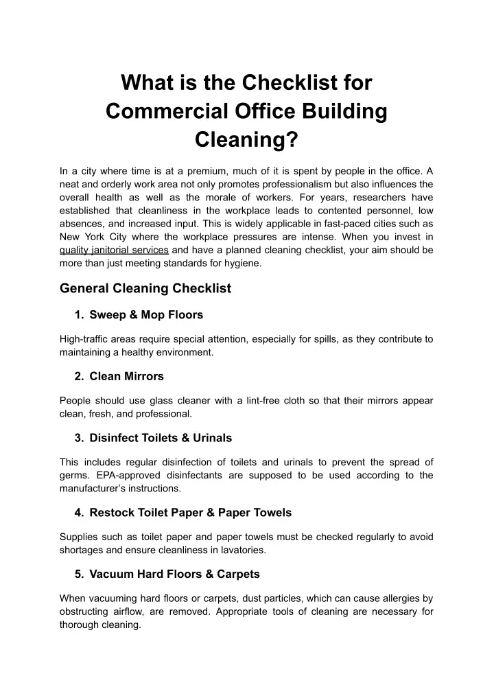 what is the checklist for commercial office
