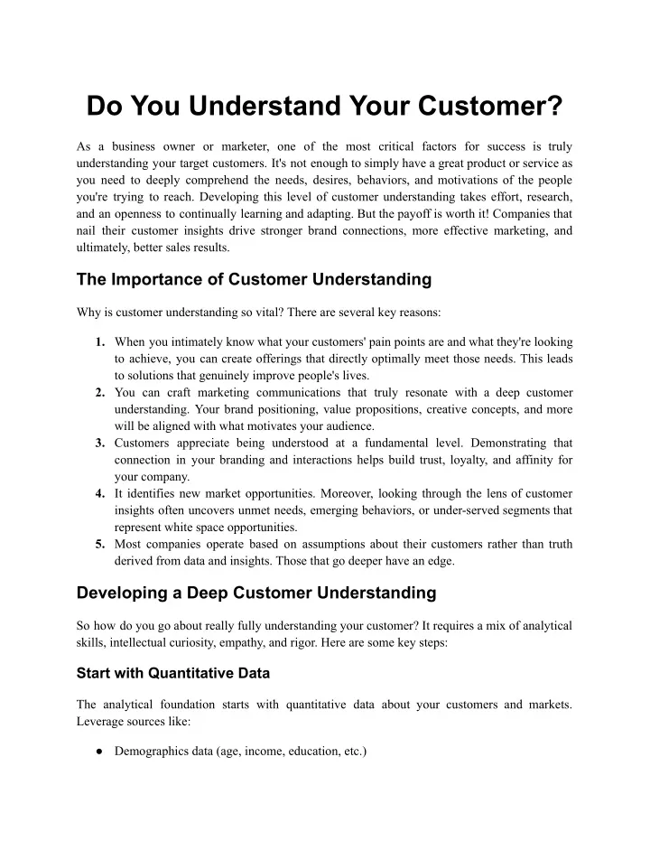do you understand your customer