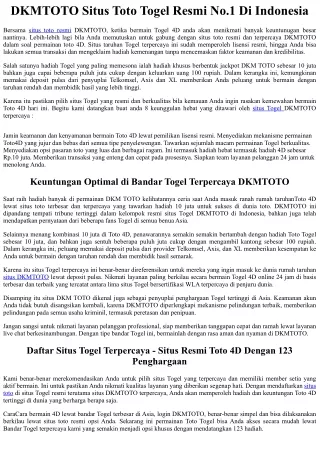 DKMTOTO Situs Toto Togel Resmi No.1 Di Indonesia