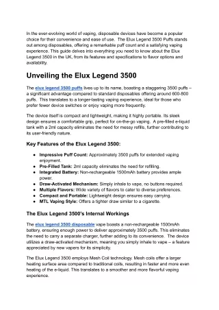 Elux Legend 3500 Puffs_ A Comprehensive Guide to the UK's Long-Lasting Disposable Vape