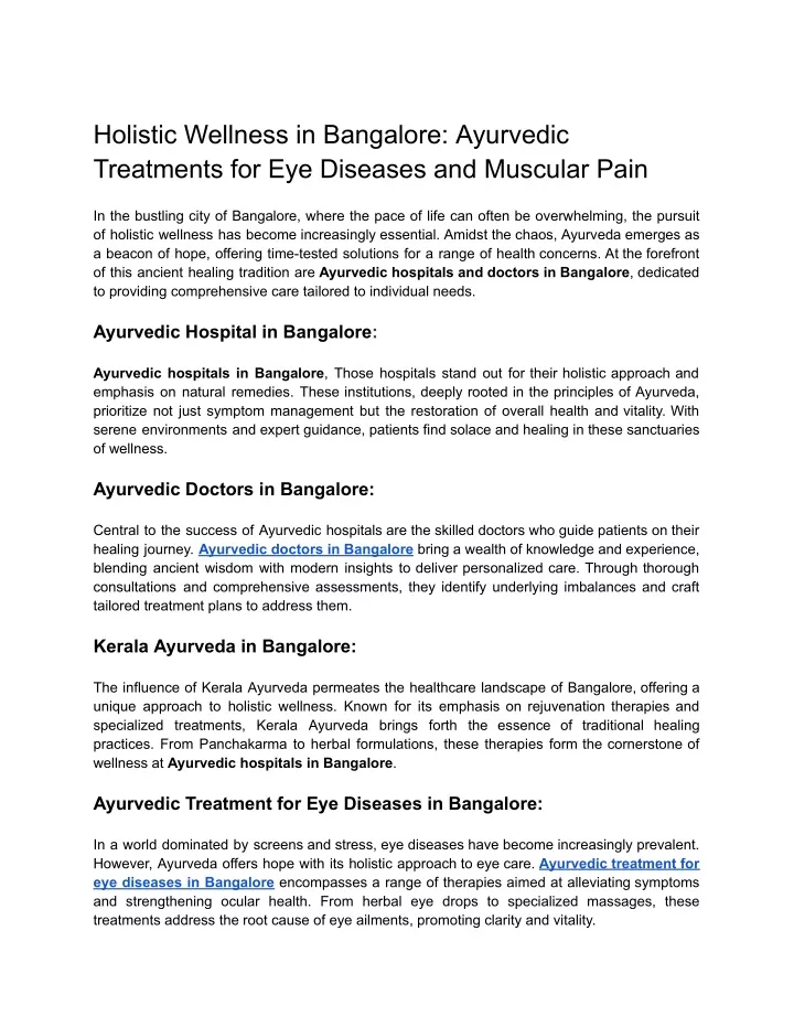 holistic wellness in bangalore ayurvedic