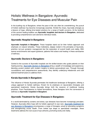 Holistic Wellness in Bangalore: Ayurvedic Treatments for Eye Diseases and Muscul