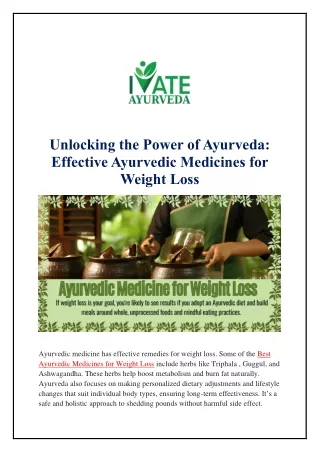 Unlocking the Power of Ayurveda: Effective Ayurvedic Medicines for Weight Loss