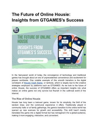 The Future of Online Housie: Insights from GTGAMES's Success