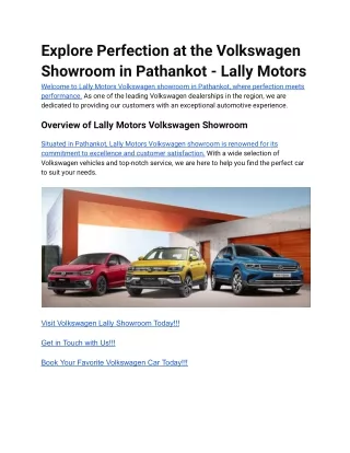 Explore Perfection at the Volkswagen Showroom in Pathankot - Lally Motors