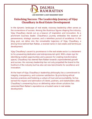 Unlocking Success The Leadership Journey of Vijay Chaudhary in Real Estate Development