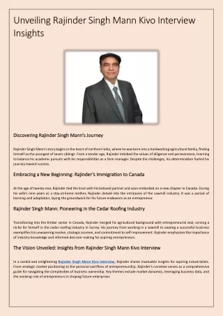 Unveiling Rajinder Singh Mann Kivo Interview Insights